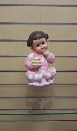 Baby Girl Figurine / Money Bank _ cake ( NEW ) pink & white