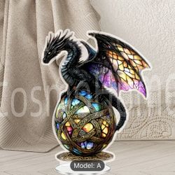Buy1get1  Vibrant Bohemian Dragon Statue - Gothic Fantasy Design with Colorful Wings, Perfect for Home and Office Decor, 2D Flat Printing, Acrylic