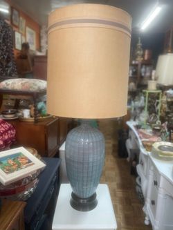 Large mid century modern studio pottery lamp original shade