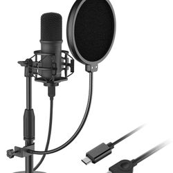 LESYAFEL USB Condenser Microphone Recording Kit with Desktop Stand and Pop Filte