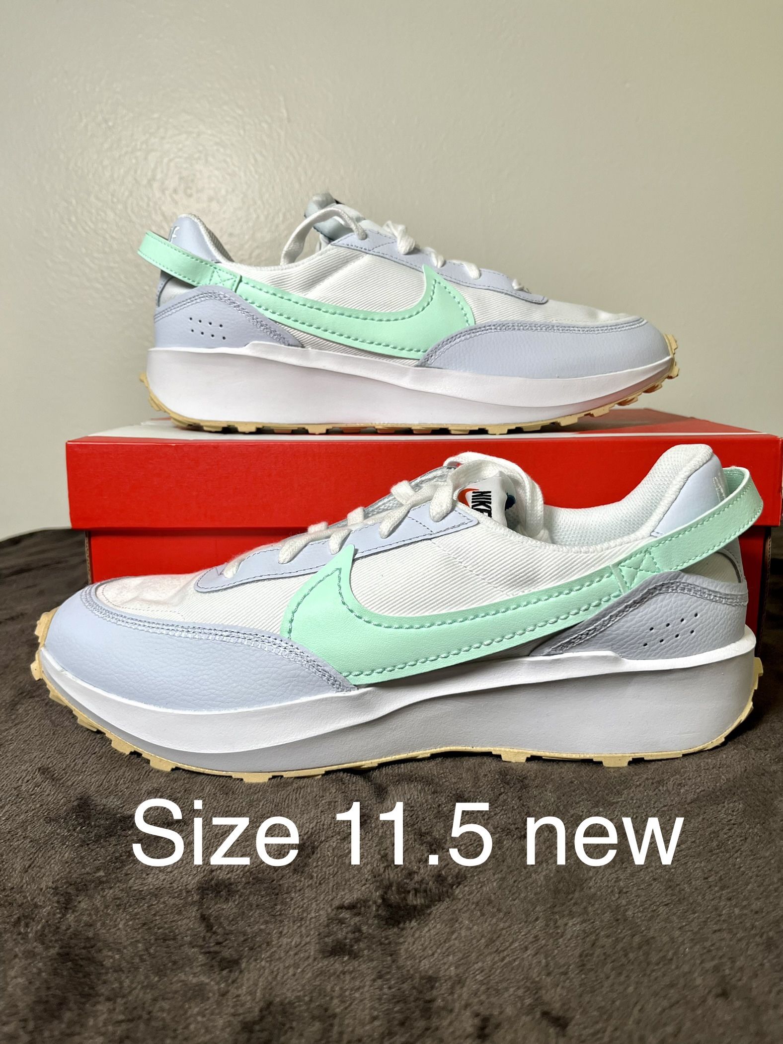 Sz 11.5 Nike Waffle Debut Running Shoes Sneakers White Grey Mint Green DV0743-100