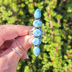 🪬 Handmade | Stacked Larimar Gemstone Ring 🪬