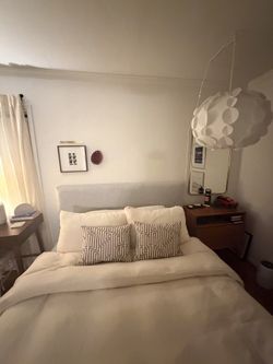 Queen bed upholstered bed frame and headboard