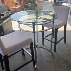 Fair Condition Priced To Sell Fast Table With Glass Top And Two Chair 