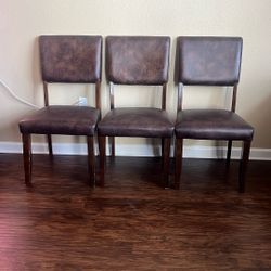 Set of 3 Brown Dining Chairs with Cushioned Seats & Backs