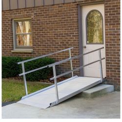 Aluminum Wheelchair & Scooter Ramp with Handrails – 8' Semi-Permanent Mobility Access Ramp, 850 lb Capacity, Slip-Resistant Surface, USA-Made, Weather