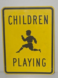 Vintage Style Yellow "Children Playing" Metal Sign 1950 vintage
