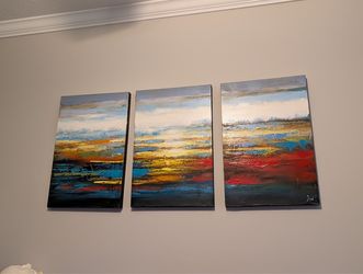 Abstract Landscape Triptych Canvas Painting Set