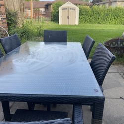 Black Wicker Patio Table With 6 Chairs And Seat Cushions 