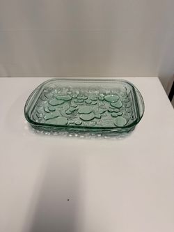 Vintage Aqua Glass Fruit Embossed Oven-Proof Baking Dish