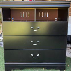 Black 3-Drawer Dresser with Open Top Shelf