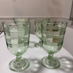 Set of 4 Vintage Green Glass Goblets