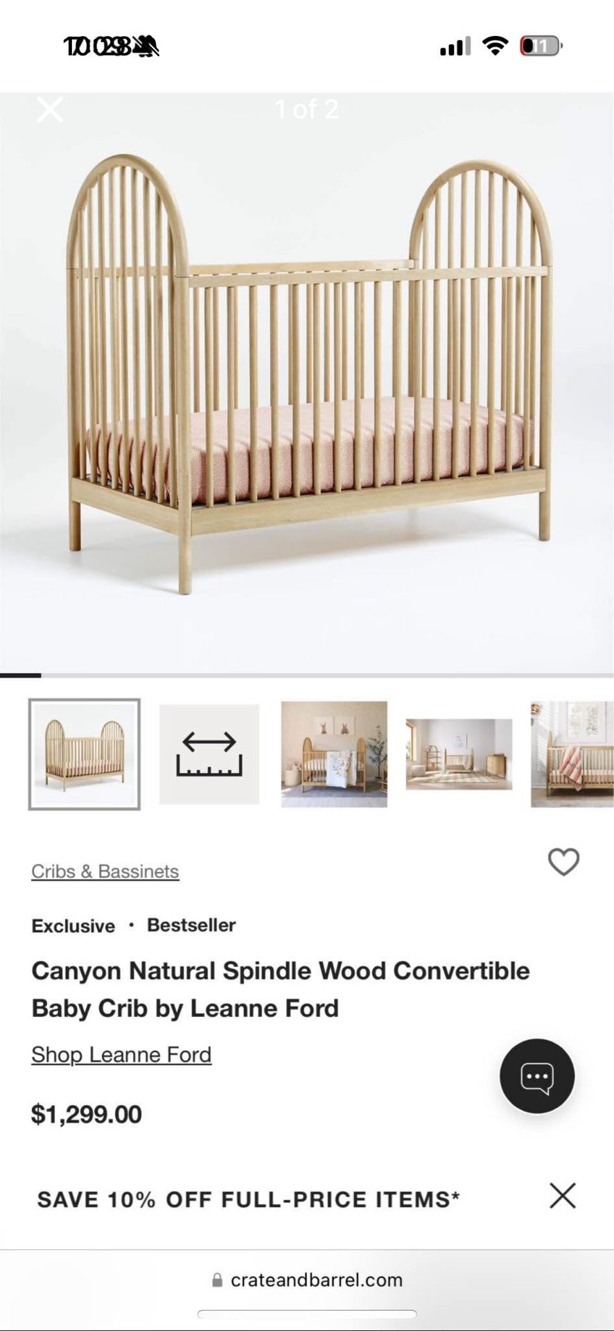 Canyon Natural Spindle Wood Convertible Baby Crib by Leanne Ford