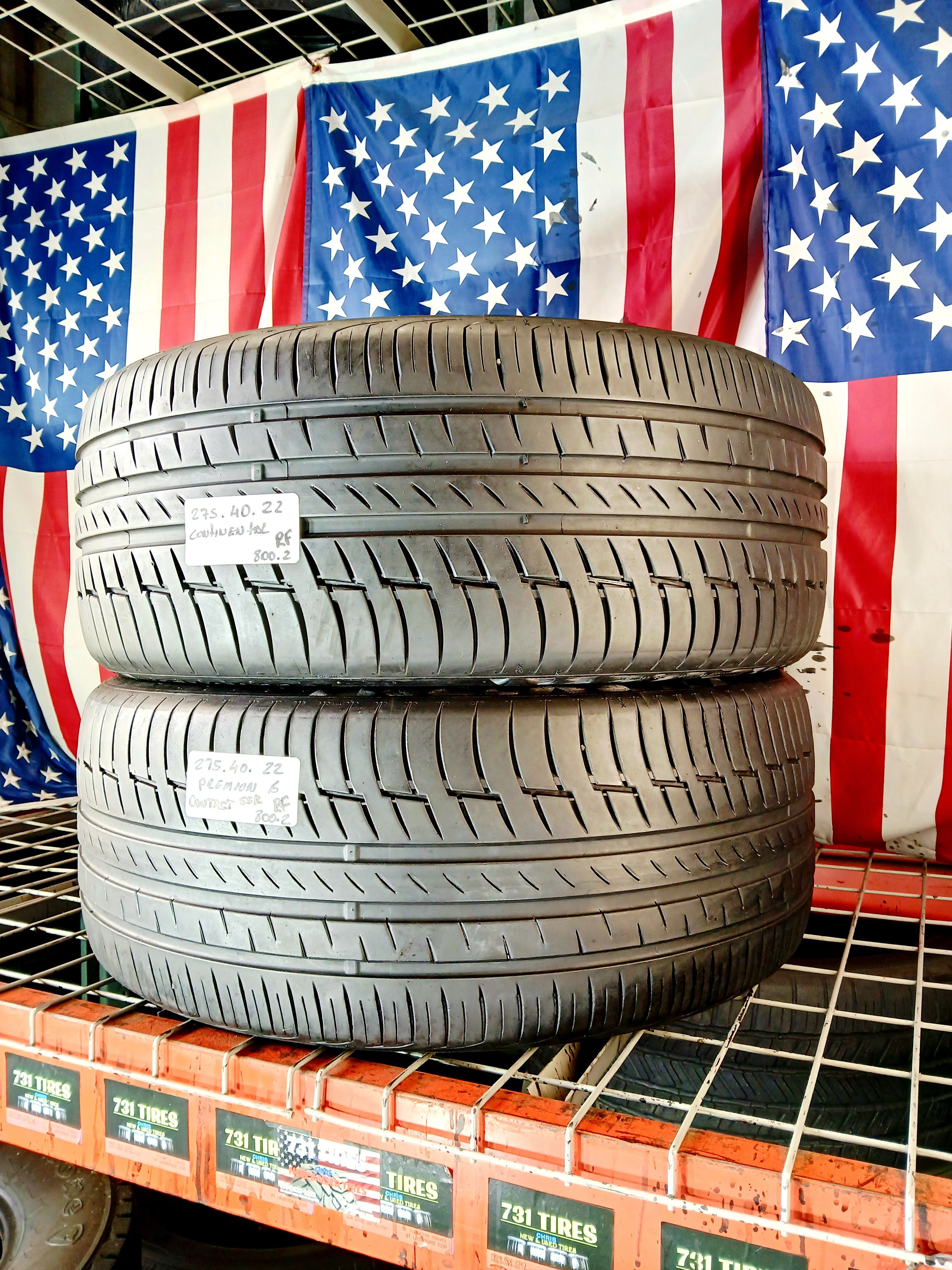 Set of 2 Used tires Size: 275/40R22 106W XL Star RSC BMW, Run Flat Continental PremiumContact 6 Quiet & Comfortable Summer 275 40 22