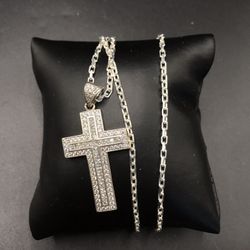 925 Sterling Silver CZ Cross pendant Men’s Necklace Size 24”