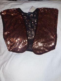 Glamorous NWT Copper/bronze sequin  cropped open-front shrug vest bolero, Size : S/M