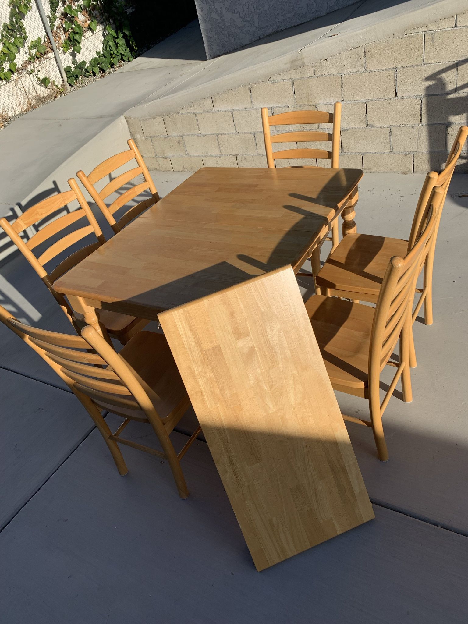 Solid Wood Dinning Set W/ 6 Matching Chairs + An Extension 