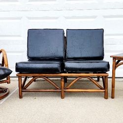 Mid-Century 1960’s Rattan Furniture 3 PIECE SET Vogue Rattan MFG Co. Leather 