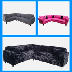 BRAND NEW 7X9FT SECTIONAL SOFA COUCH SET. Cordoroy Black Fabric 