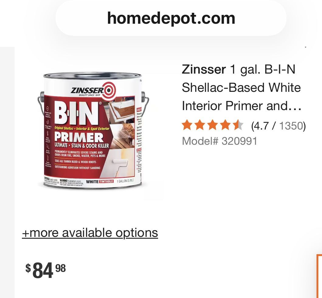 ZINSSER SHELLAC PRIMER $50 FIRM