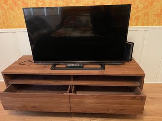 Crate And Barrel Solid Walnut Tv Stand/Credenza Two Drawers &  Two Shelf’s