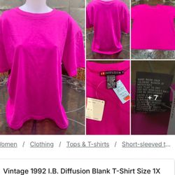 Vintage 1992 I.B. Diffusion Blank T-Shirt Size 1X Pink Magenta