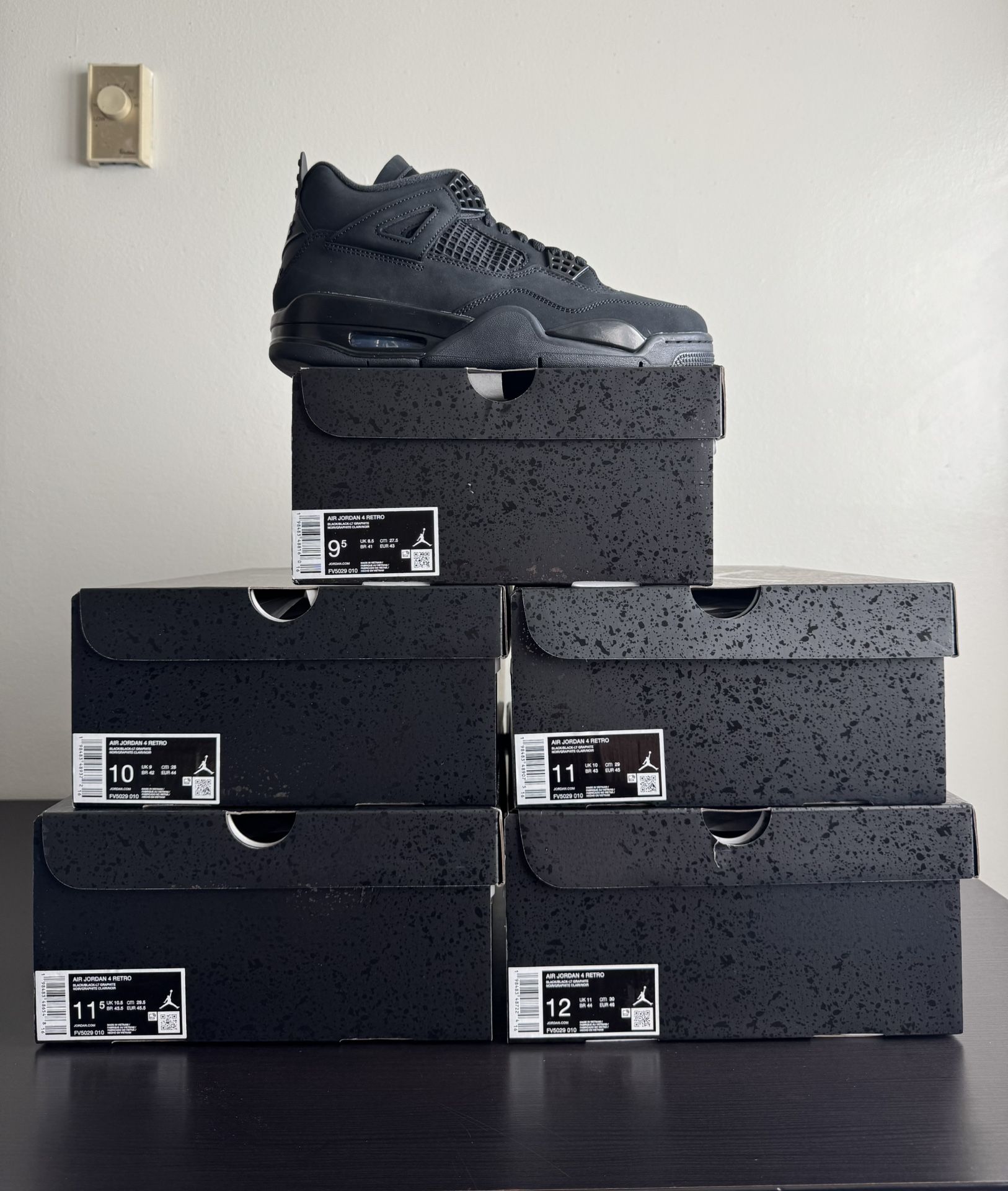 Air Jordan 4 Retro Black Cat Size 9.5, 10, 11, 11.5, & 12