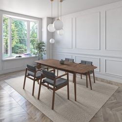 BRAND NEW Extendable Dark Grey Solid Rubber Wood Dining Set Ideal Furniture Set For Indoor
