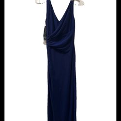 Ralph Lauren Evening  Royal Blue Lace Stretch Gown Size 2 V Neck Sleeveless