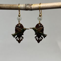 2000 Vintage Bronze Hummingbird Earrings 