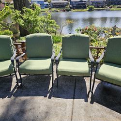 Patio/ Outdoor Furniture...4 Stackable Metal Chairs With 🔥pit Table