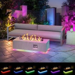 42" Propane Fire Pit Table with RGB LED Light 50,000 BTU Patio Propane Fire Pit Table Includes Wind Guard, Lid, Rocks & Cover - Deck Firepit - Chimene