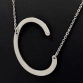 C Letter Initial Sideways Large White Gold Plated Color Pendant 19” Necklace