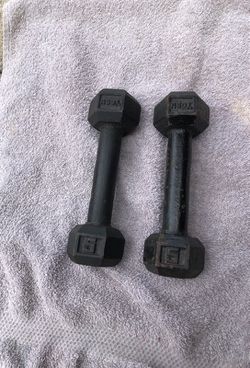 Pair vtg York dumbbell hand weights 5lbs cast iron barbells