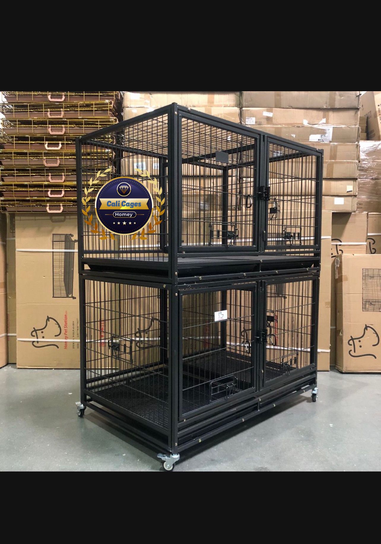 Double Stackable Dog Pet Cage Kennel Size 43” With Divider And Feeding Bowls New In Box 📦