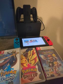 Nintendo Switch Console w/ Dock, Neon Blue/Red Joy-Cons + Pokemon Sword/Shield
