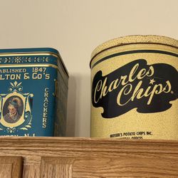 Vintage/Antiques- A. Elton & Co's Crackers Tin and Charles Chips Original Potato Chips tin