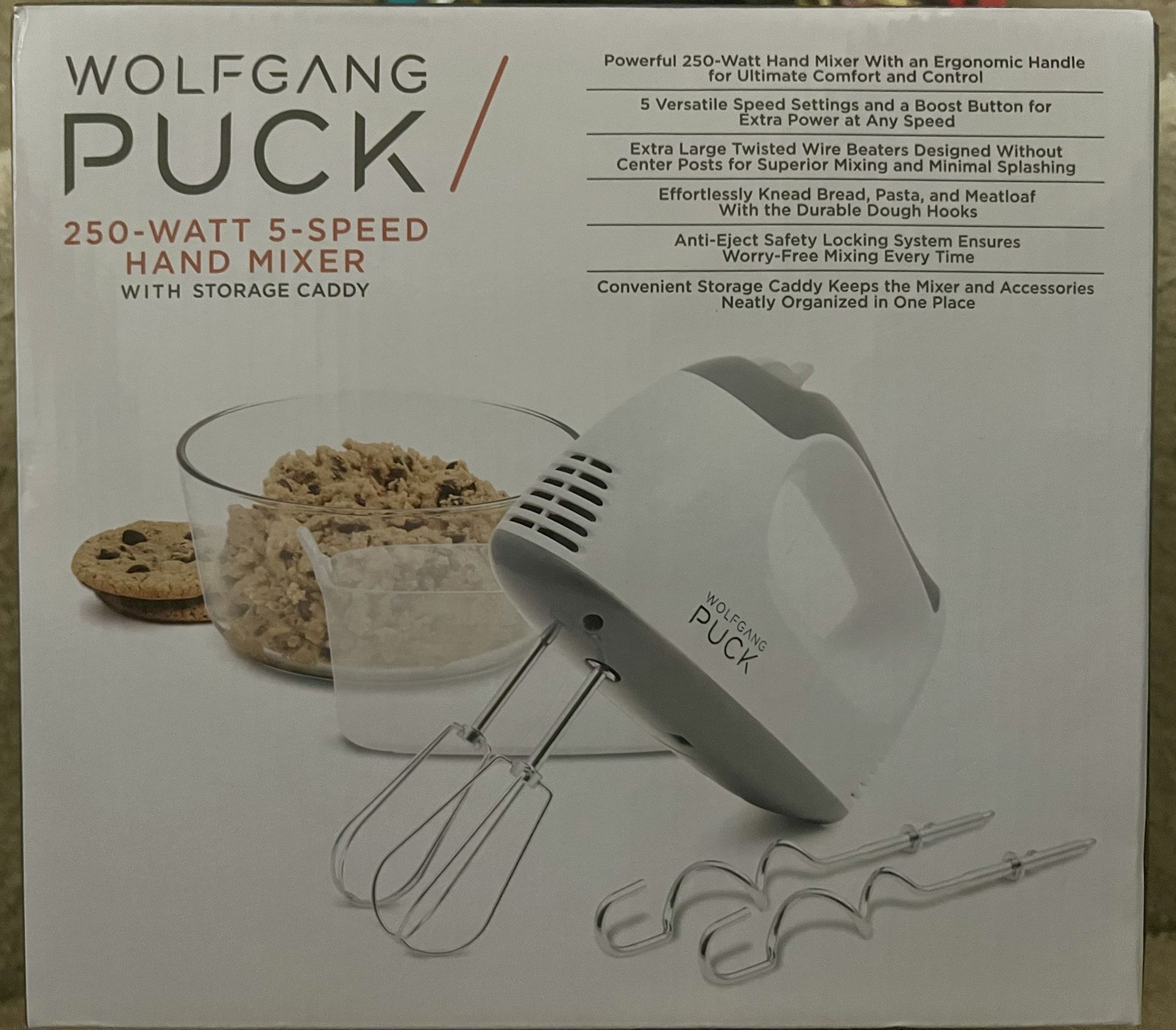 BRAND NEW IN BOX wolfgang puck 250 watt 5 speed hand mixer
