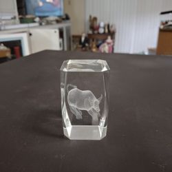 3D Laser Etched Crystal Glass Bull Hologram Paperweight 3"H X 2"SQ