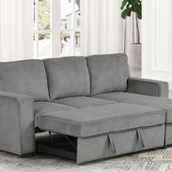 Brand New Grey Corduroy Sectional Sofa Storage Sleeper 
