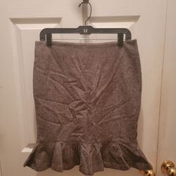 Arden B Lined Brown Wool Blend Herringbone Pattern Ruffle Hem Skirt - Size 6