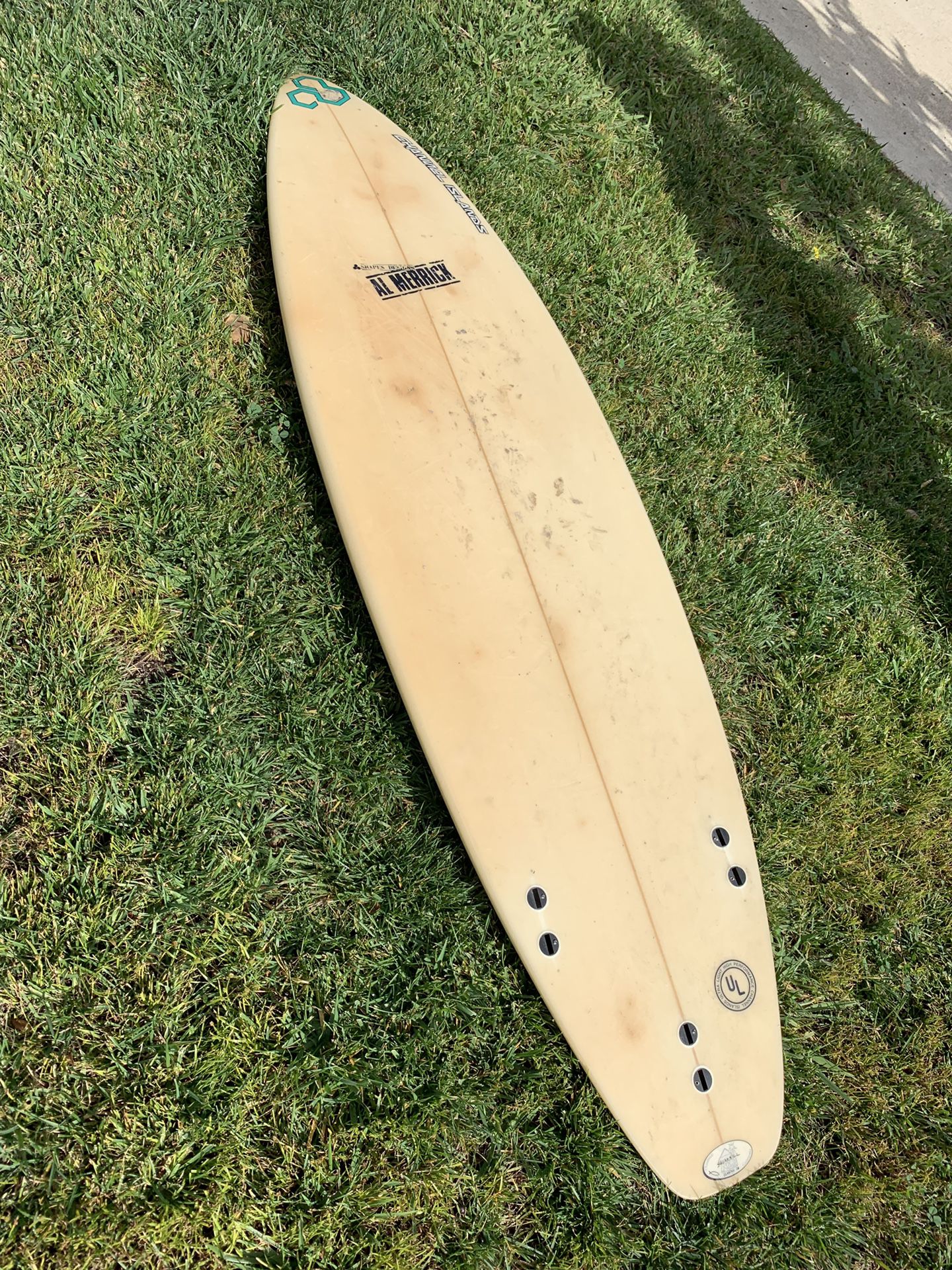 Surfboard: Channel Islands 6’5” short board no fins, 2.5 inches thick