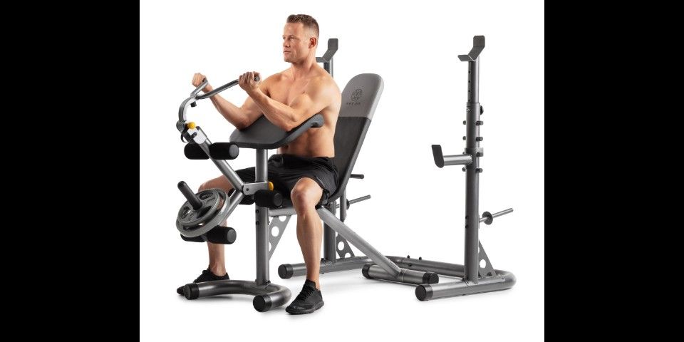 Olympic Weider XRS 20 adjustable Olympic workout bench with independent squat rack and preacher curl