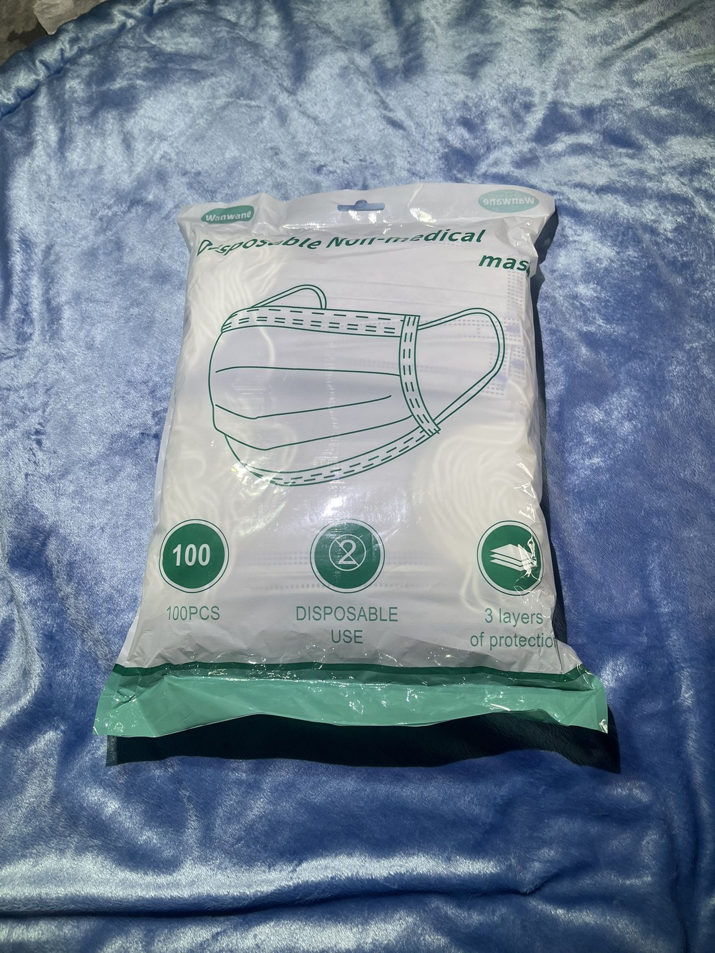 wanwane 100 pcs Disposable Face Mask Blue,3 Ply Face Masks, 3 Layer Disposable.