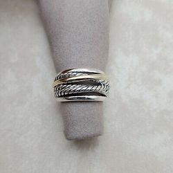 David Yurman Silver & 14K Gold Narrow Crossover Ring
