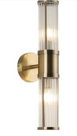 ECOBRT Glass Wall Light Fixture, Antique Brass 2-Light Vanity Sconce for Bathroom Mirror, E12 Base