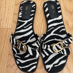 Zara black and white zebra print buckle sandals  Size 38