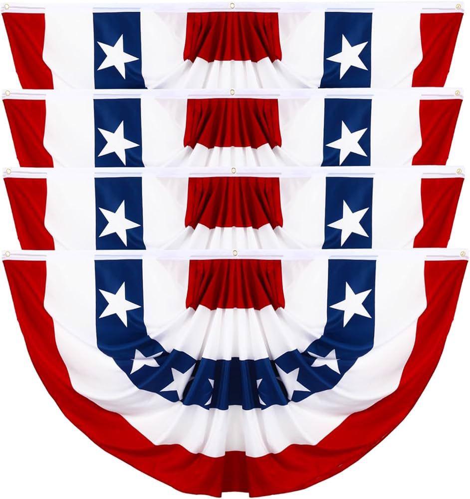 USA Pleated Fan Flag 3x6Ft Sewn Stripes Brass Grommets 4th of July, Memorial Day