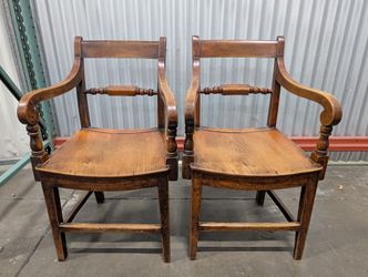 Pair of Traditional Wooden Armchairs with Spindle Backs