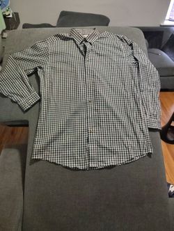 LL Bean Mens Large TALL Oxford Button Down Traditional Fit Green Plaid Stretch